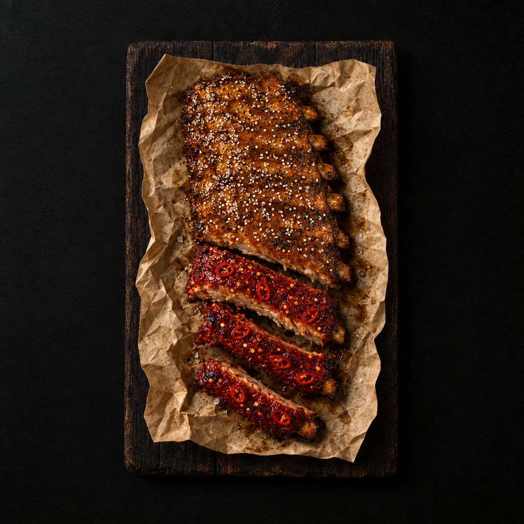 Half sweet, half hot gelakte spareribs
