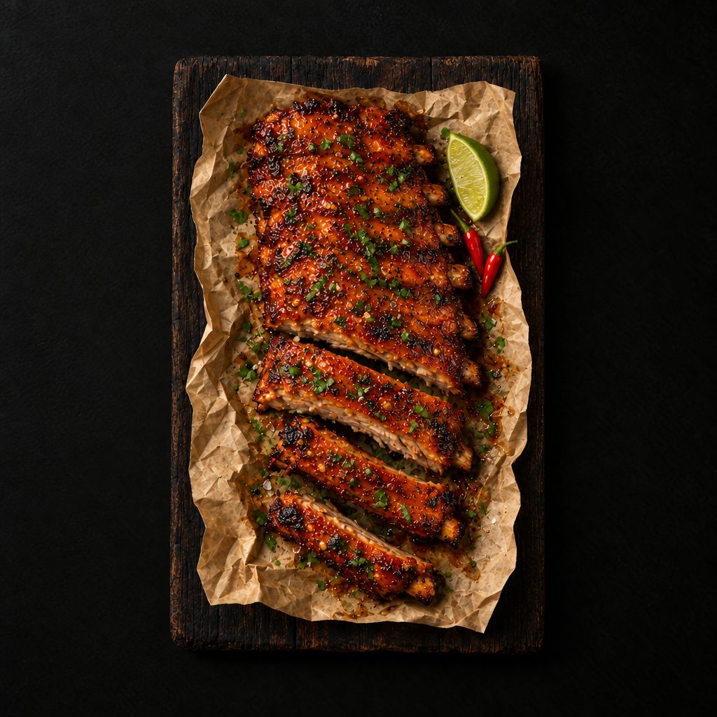 Spareribs met piri piri, limoen en pepertjes