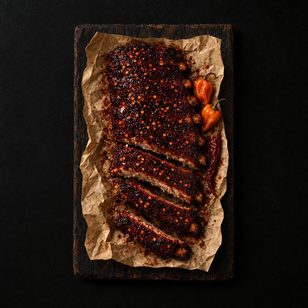 Donkerrode extra hete spareribs met habanero's